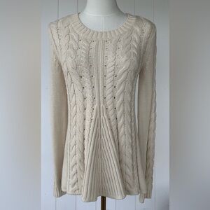 Cabi Brand Women’s A-Line Cable Knit Sweater‎ Cross Lace Back Size XS